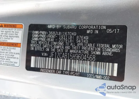 2017 Subaru Brz Premium из США, поврежденный, VIN JF1ZCAB15H9604568